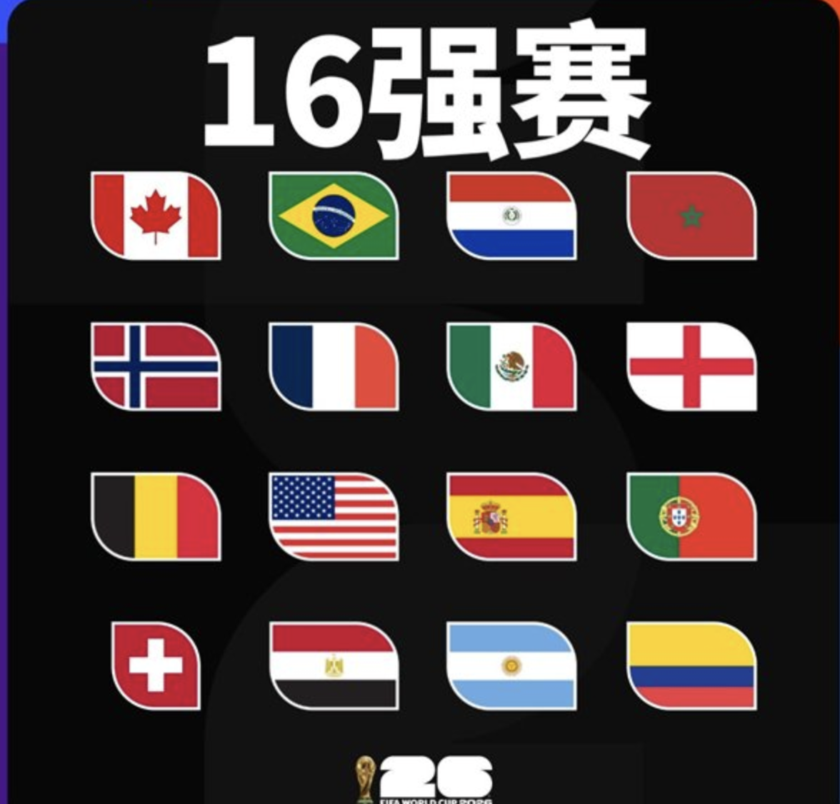 今天,世界杯16强出炉